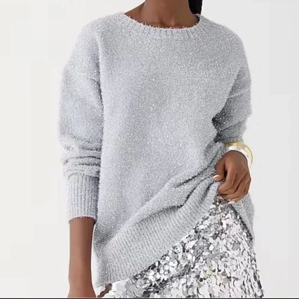J. Crew Silver Gray Sparkle Crew Neck Sweater XS
